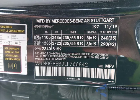 2020 Mercedes-Benz Glc 300 4Matic из США, поврежденный, VIN W1N0G8EB9LF766842